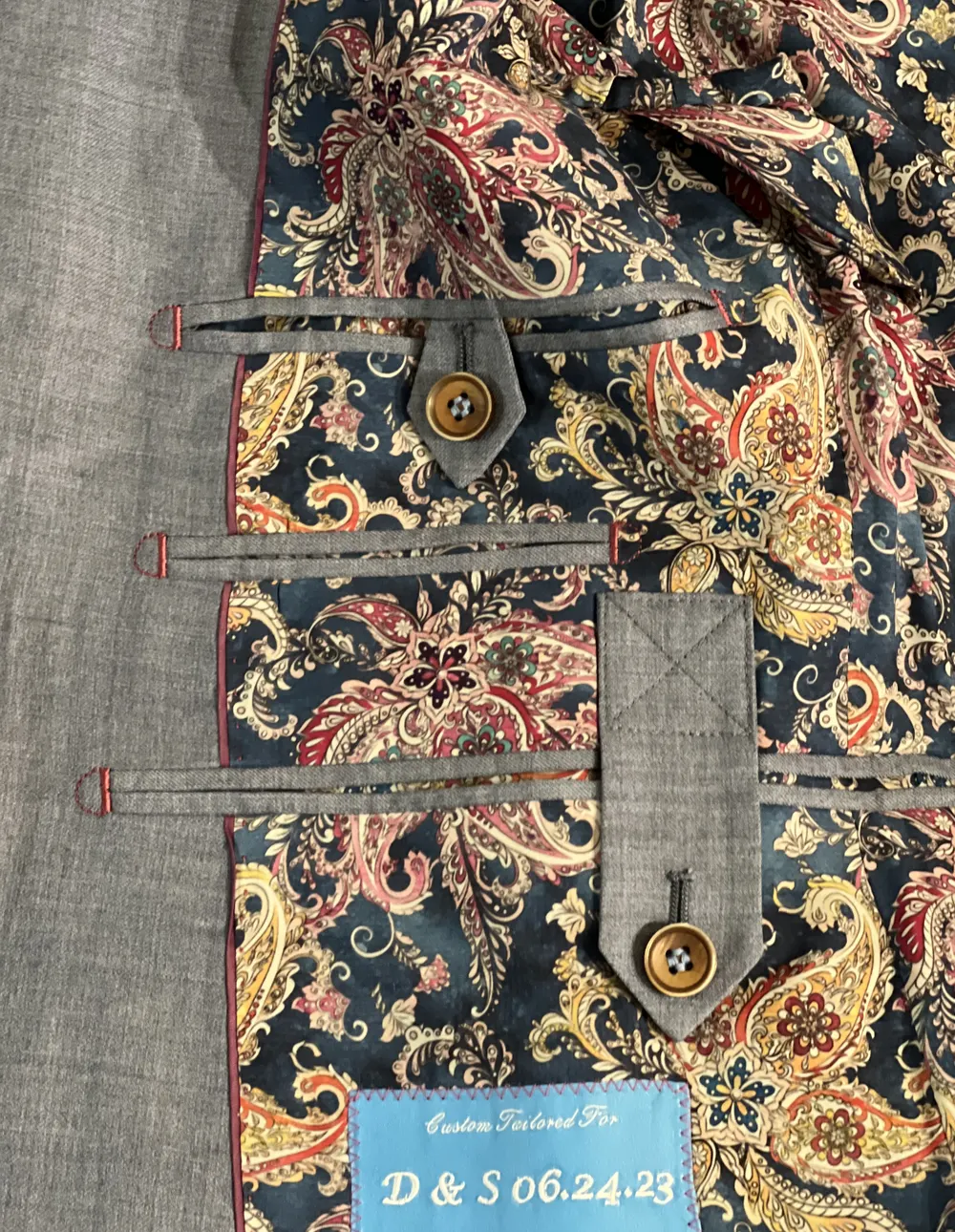 Custom jacket with a paisley lining