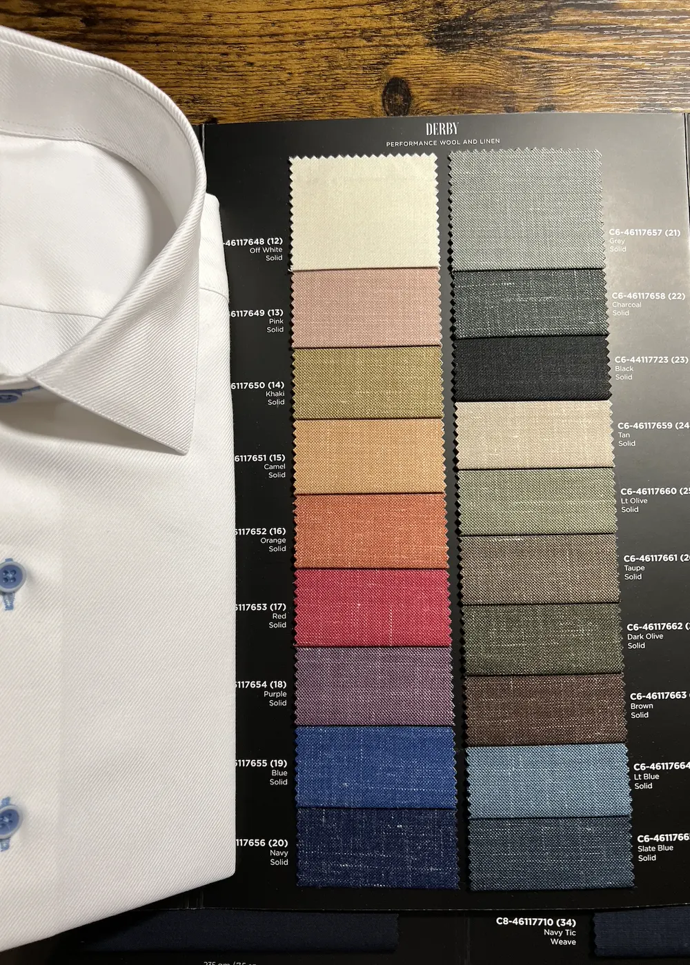 Custom shirt with a range of color swatches